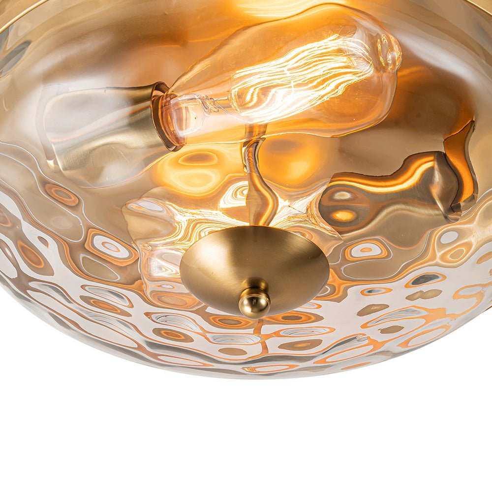 Glas-Deckenleuchte Rund Schwarz Gold Hammerschlagglas 33cm Wohnzimmer Schlafzimmer Aufbaustrahler Landhaus Eingang Esszimmer Badezimmer | Restfield