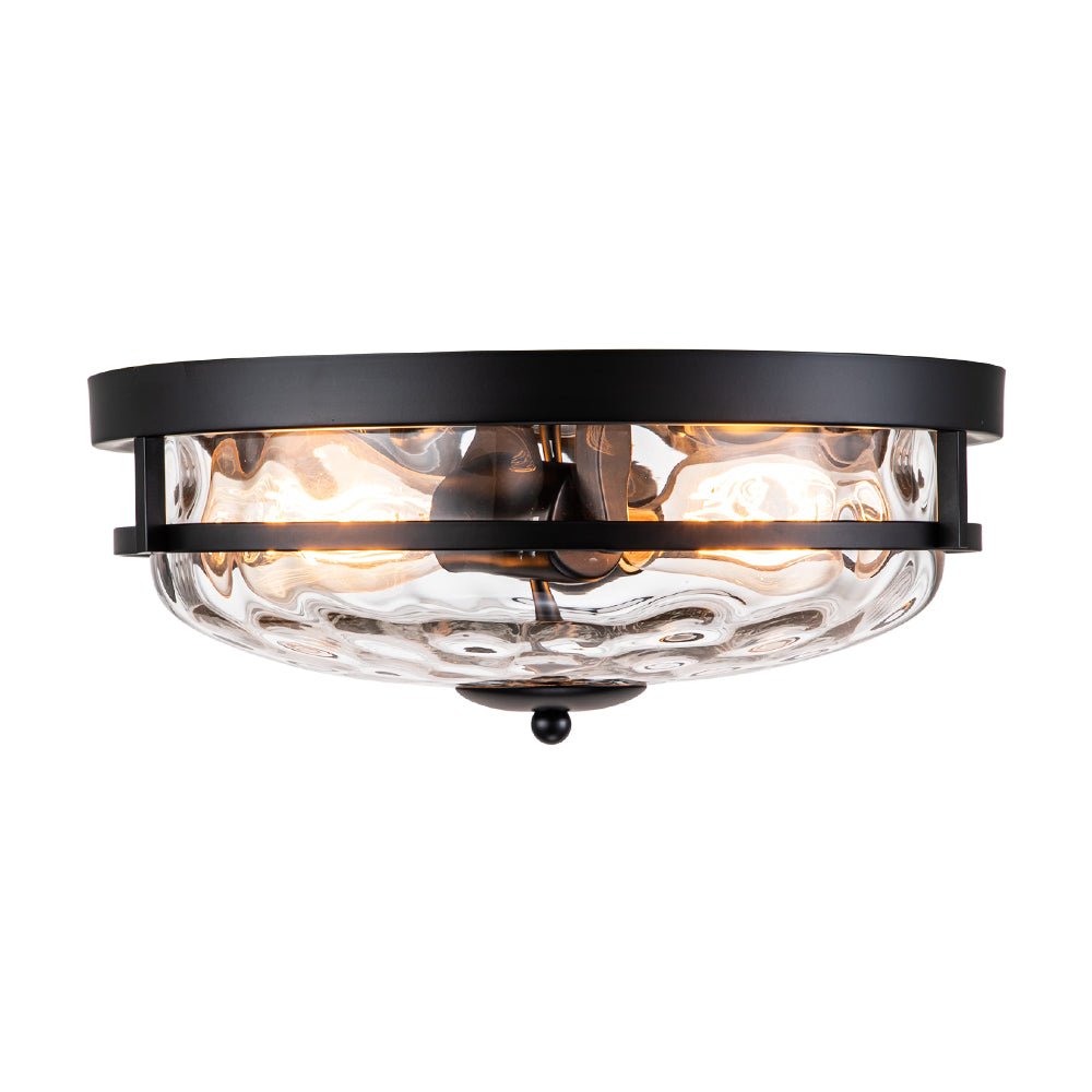 Glas-Deckenleuchte Rund Schwarz Gold Hammerschlagglas 33cm Wohnzimmer Schlafzimmer Aufbaustrahler Landhaus Eingang Esszimmer Badezimmer | Restfield