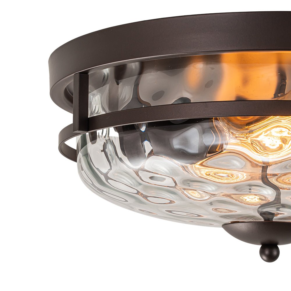 Glas-Deckenleuchte Rund Schwarz Gold Hammerschlagglas 33cm Wohnzimmer Schlafzimmer Aufbaustrahler Landhaus Eingang Esszimmer Badezimmer | Restfield