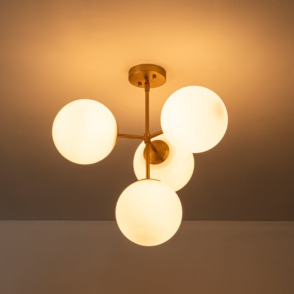 Sputnik Plafondlamp 4 Lichts Messing Zwart Melkglas 62cm E26 Woonkamer Eetkamer Slaapkamer Entree Mid-Century Bubble Pendel Dimbaar | Sansoti