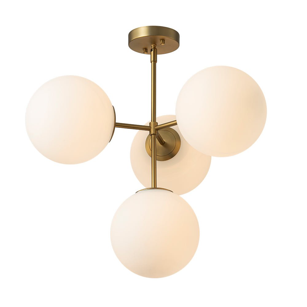 Sputnik Plafondlamp 4 Lichts Messing Zwart Melkglas 62cm E26 Woonkamer Eetkamer Slaapkamer Entree Mid-Century Bubble Pendel Dimbaar | Sansoti