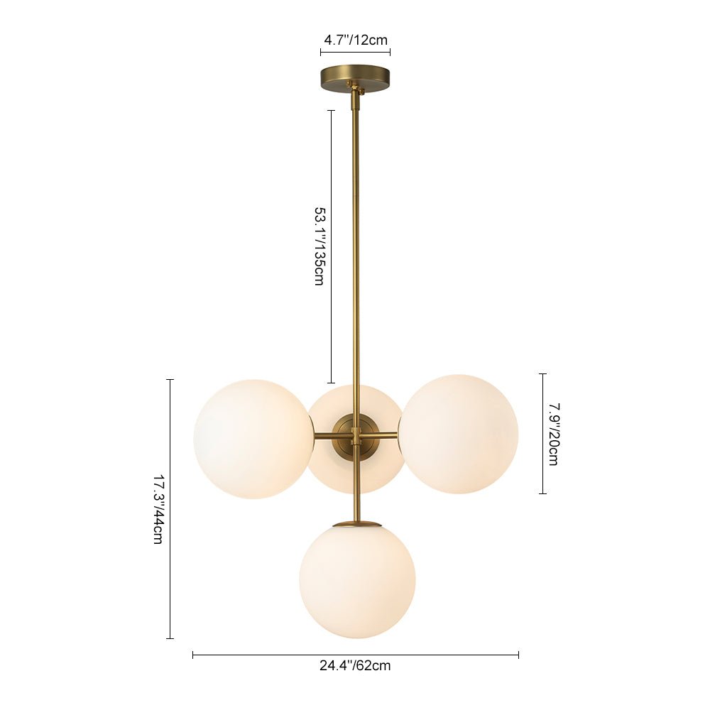 Sputnik Plafondlamp 4 Lichts Messing Zwart Melkglas 62cm E26 Woonkamer Eetkamer Slaapkamer Entree Mid-Century Bubble Pendel Dimbaar | Sansoti