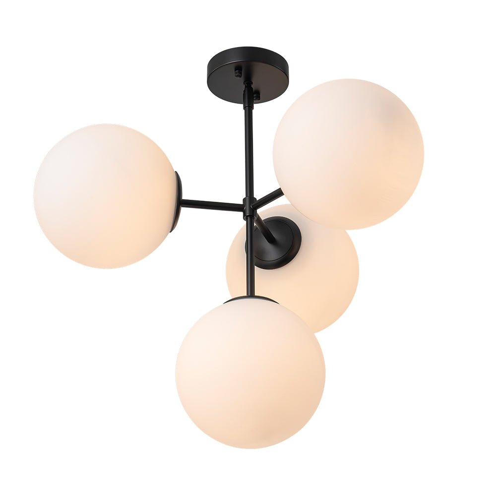 Sputnik Plafondlamp 4 Lichts Messing Zwart Melkglas 62cm E26 Woonkamer Eetkamer Slaapkamer Entree Mid-Century Bubble Pendel Dimbaar | Sansoti