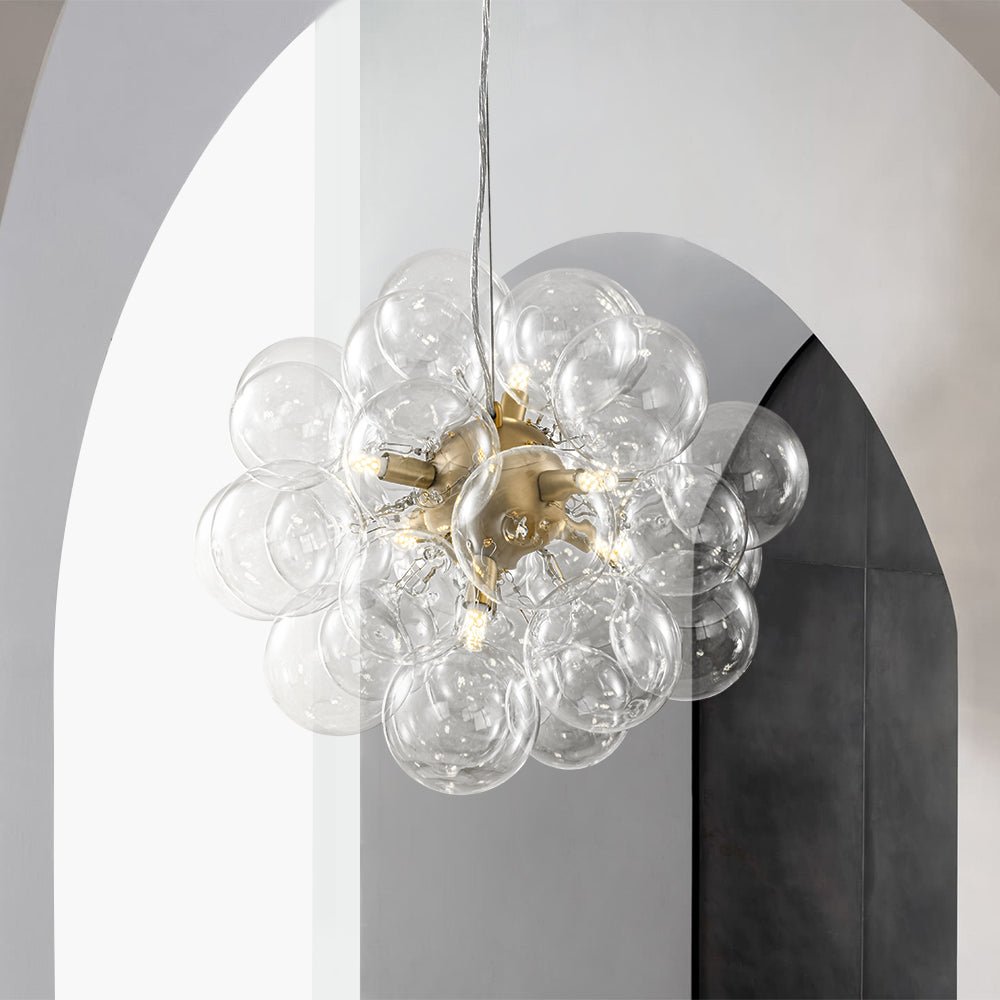 Glaskugeln Hängeleuchte Cluster Messing 50cm 6-flammig G9 Transparent Wohnzimmer Esszimmer Schlafzimmer Eingang Bubble Kronleuchter Dimmbar Kücheninsel | Restfield