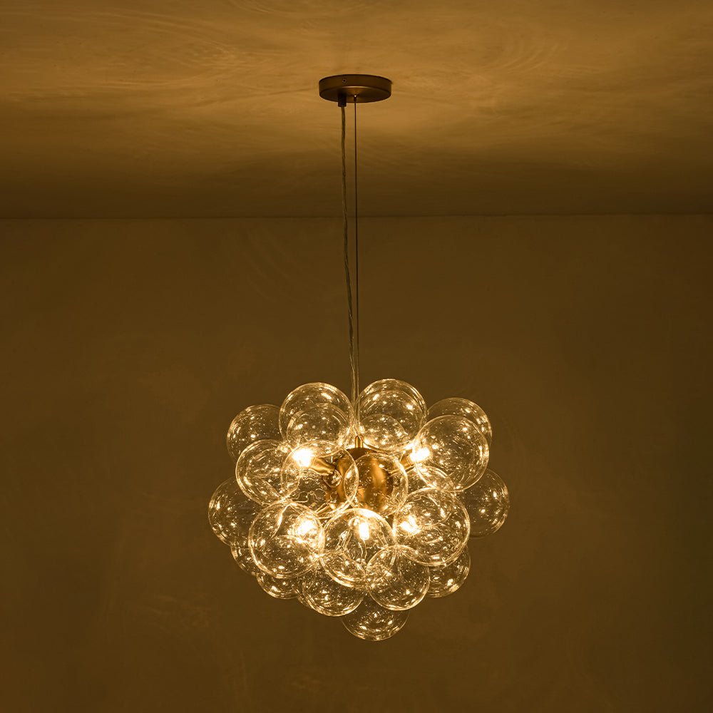Glaskugeln Hängeleuchte Cluster Messing 50cm 6-flammig G9 Transparent Wohnzimmer Esszimmer Schlafzimmer Eingang Bubble Kronleuchter Dimmbar Kücheninsel | Restfield