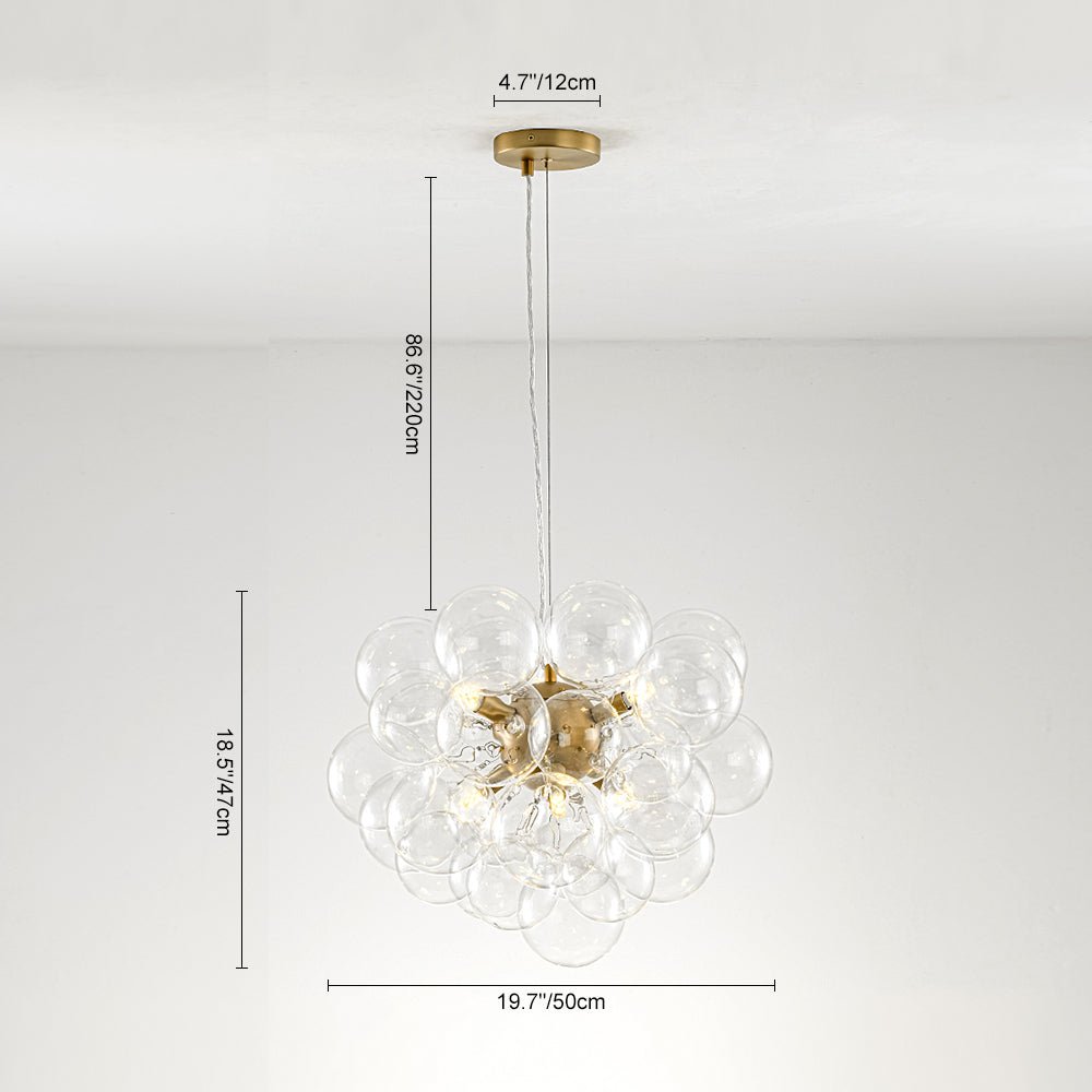 Glaskugeln Hängeleuchte Cluster Messing 50cm 6-flammig G9 Transparent Wohnzimmer Esszimmer Schlafzimmer Eingang Bubble Kronleuchter Dimmbar Kücheninsel | Restfield