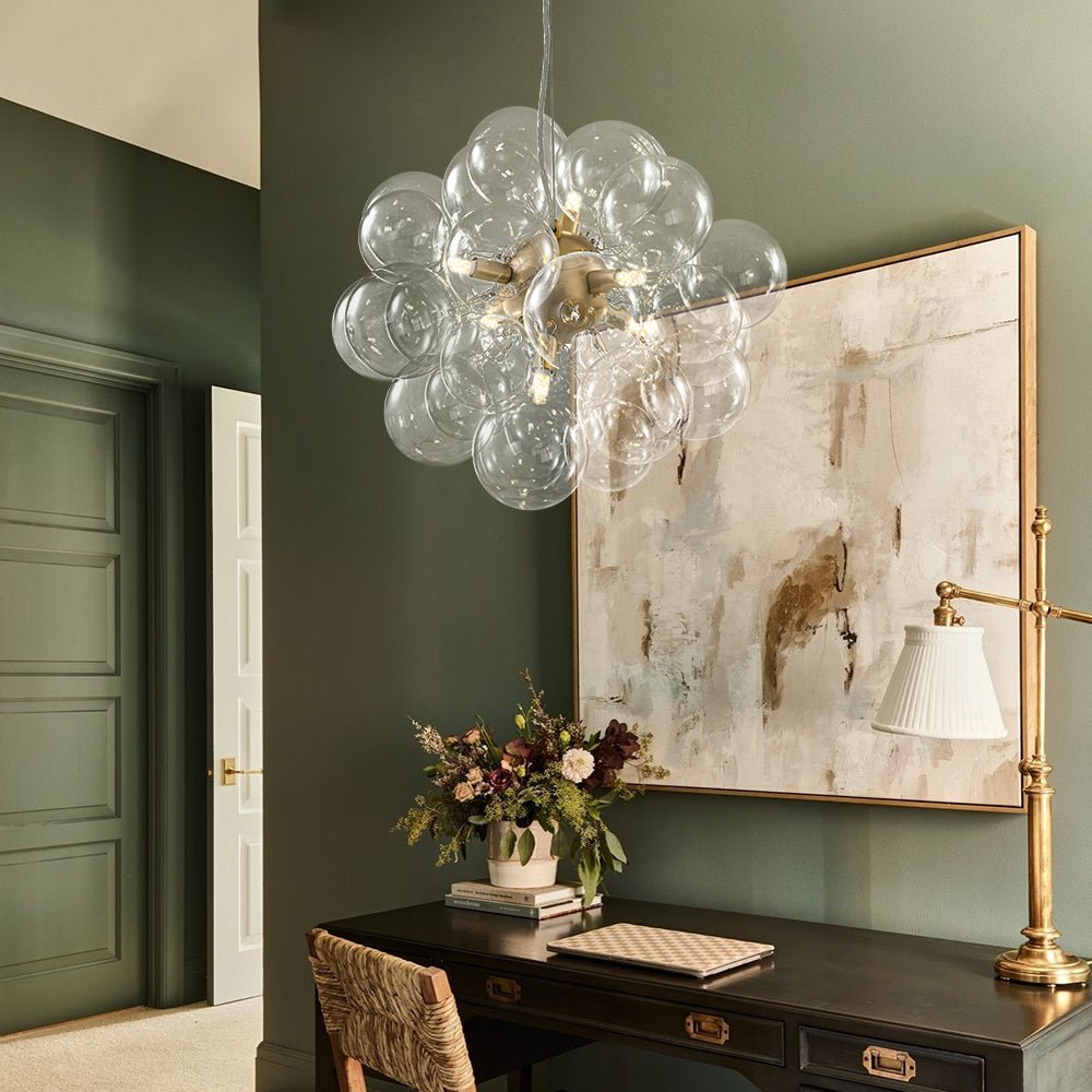 Glaskugeln Hängeleuchte Cluster Messing 50cm 6-flammig G9 Transparent Wohnzimmer Esszimmer Schlafzimmer Eingang Bubble Kronleuchter Dimmbar Kücheninsel | Restfield