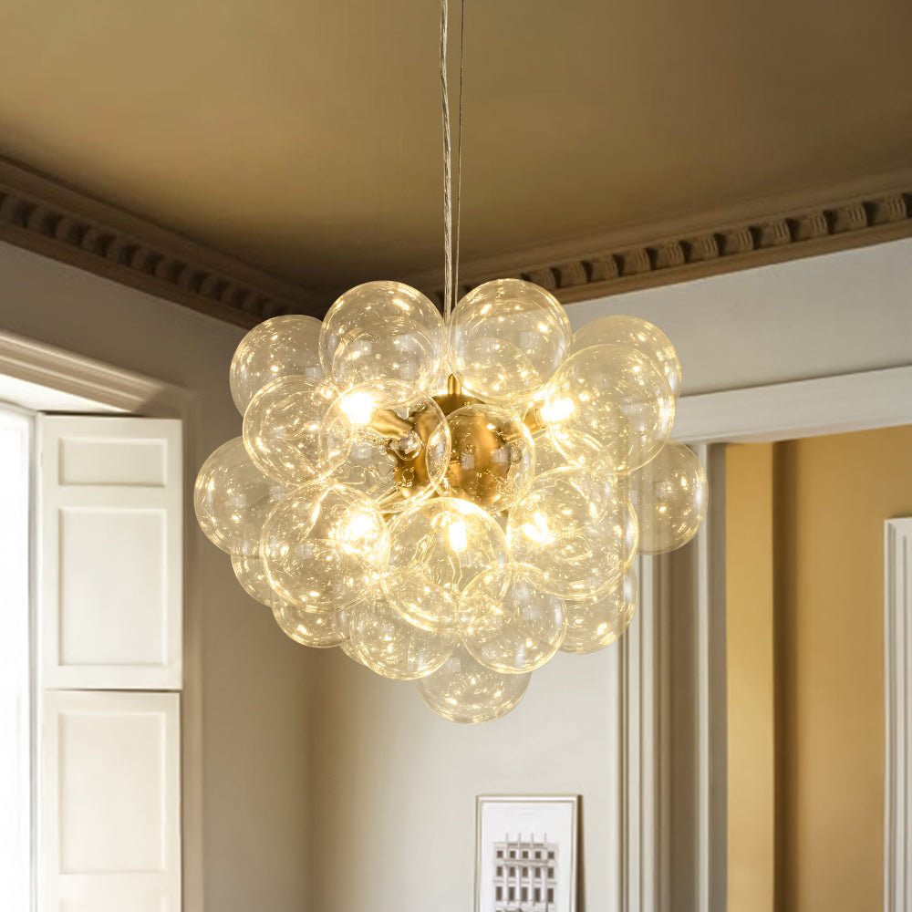 Glaskugeln Hängeleuchte Cluster Messing 50cm 6-flammig G9 Transparent Wohnzimmer Esszimmer Schlafzimmer Eingang Bubble Kronleuchter Dimmbar Kücheninsel | Restfield