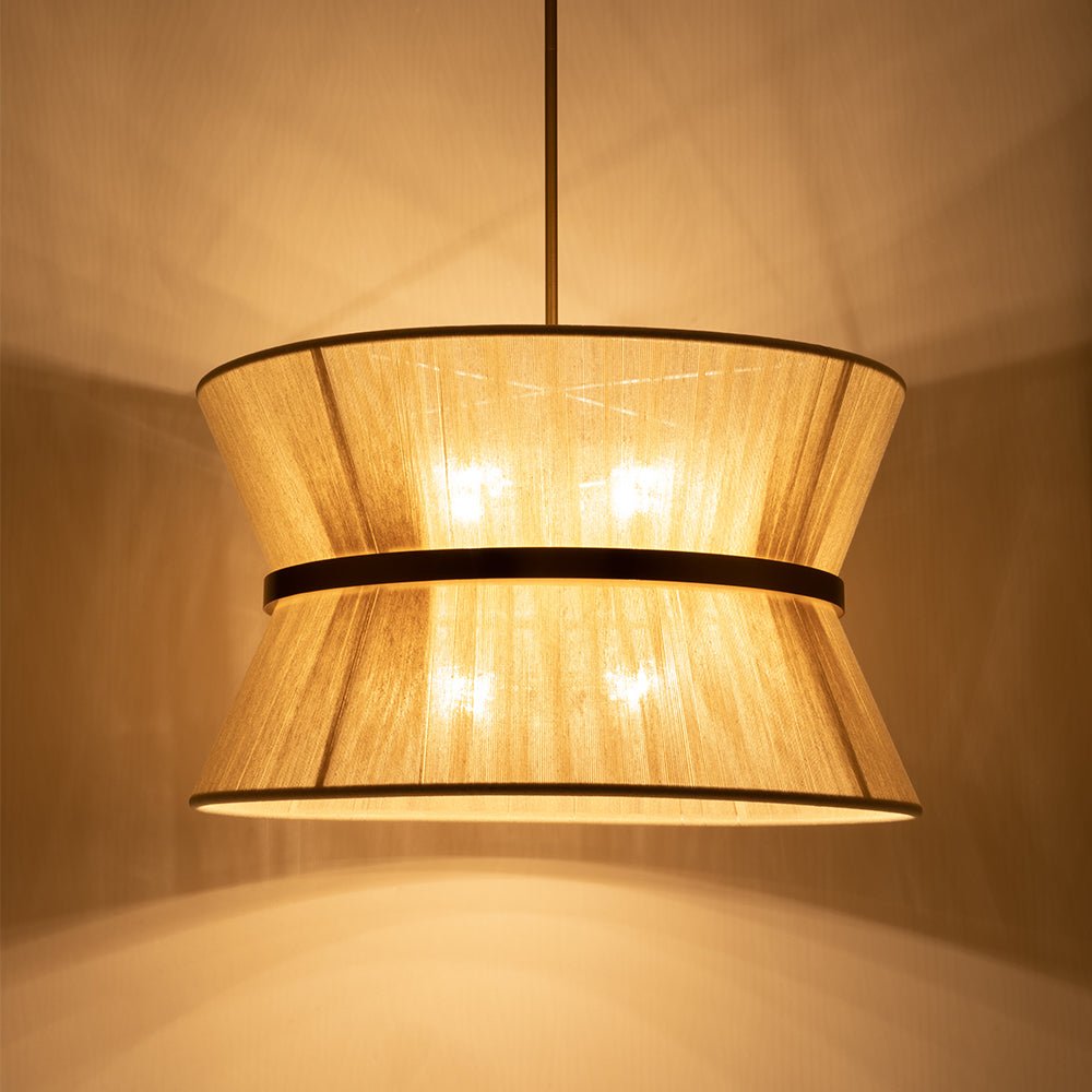 Suspension Corde Tressée Laiton Beige Noir Bohème Drum Salle à Manger Salon Chambre Entrée Ferme Côtière Réglable E26 E12 | Restfield