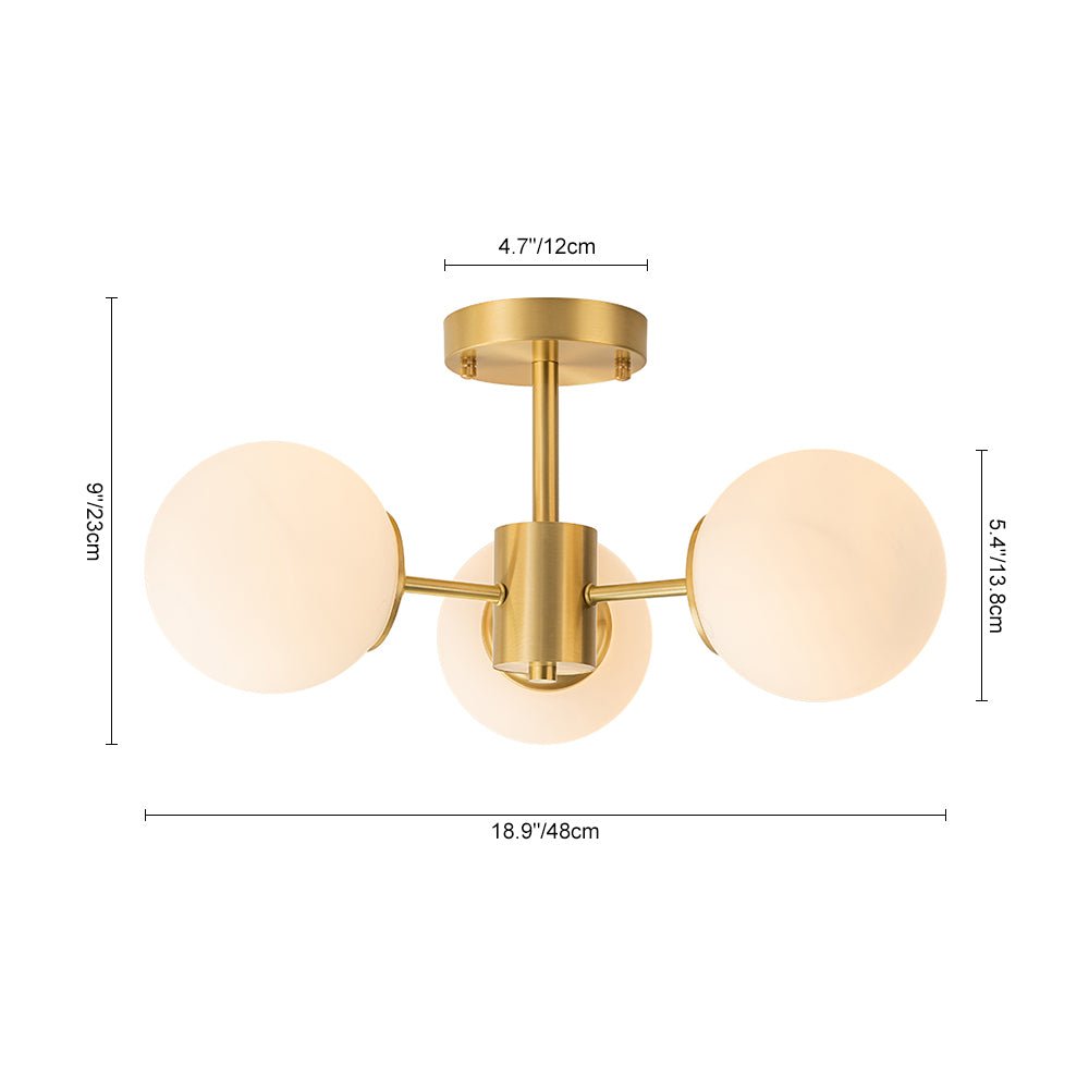 Sputnik Plafondlamp 3 Lichts Messing Opaal Glas 48cm E26 Woonkamer Slaapkamer Eetkamer Entree Mid-Century Bubble Flush Mount Badkamer | Sansoti