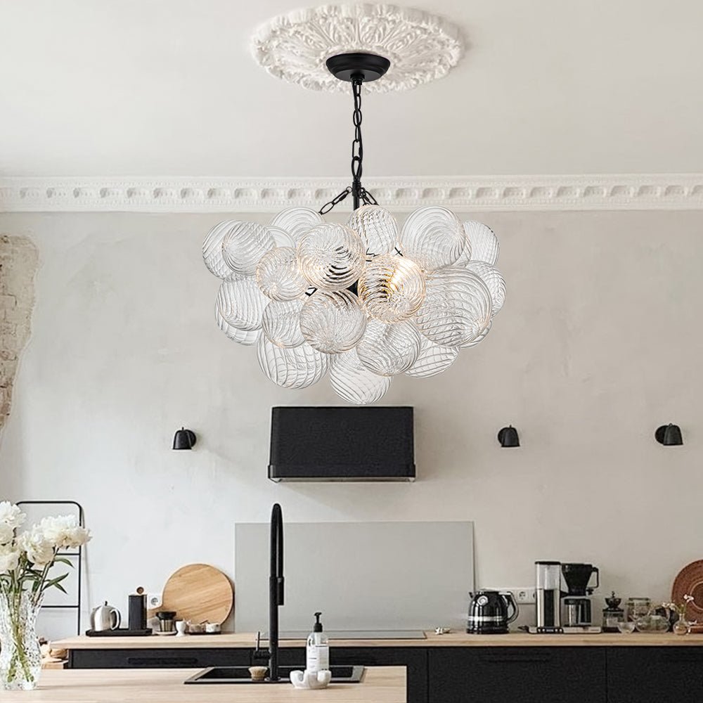 Moderne Glazen Kroonluchter met Geribbelde Bollen voor Eetkamer & Woonkamer | Sansoti