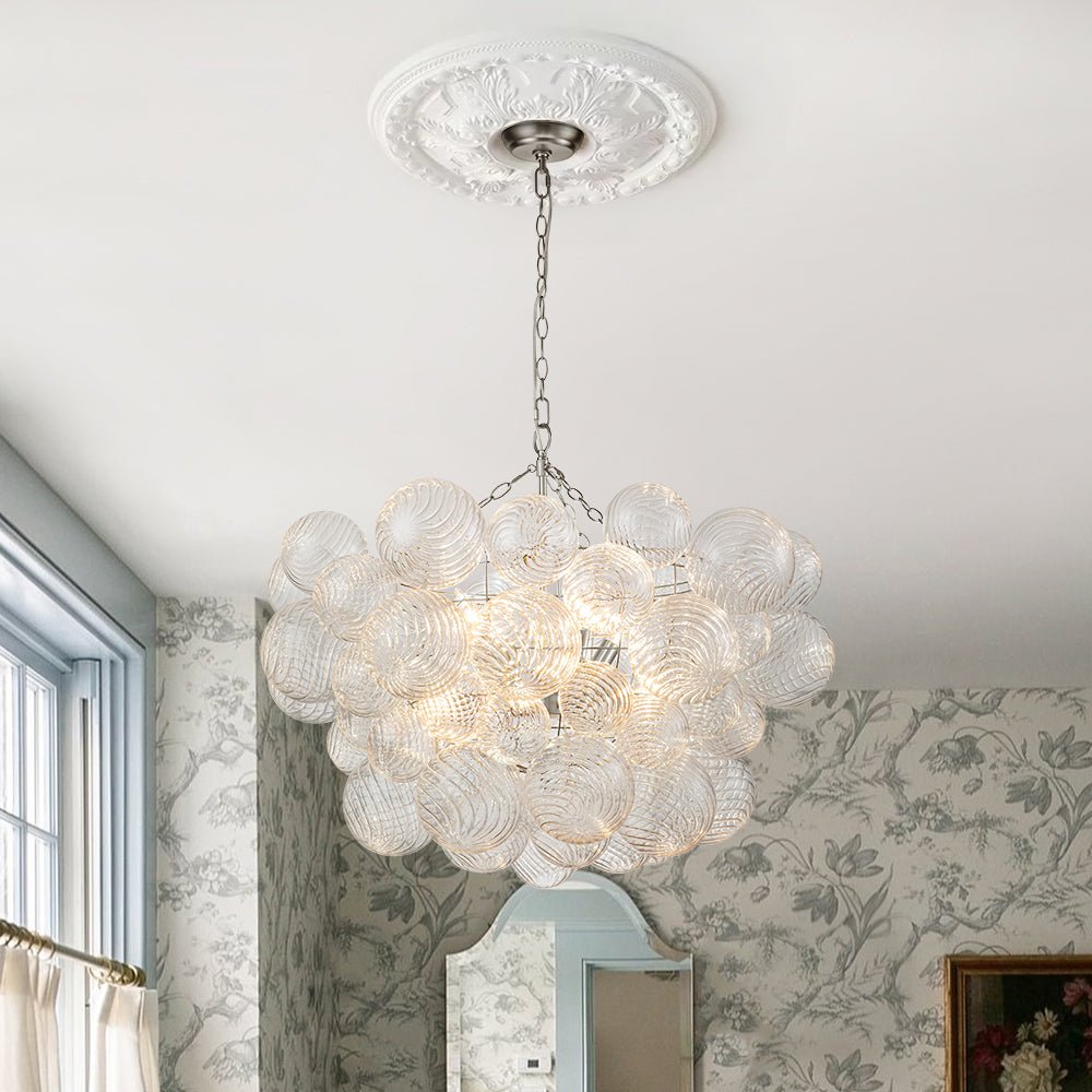 Moderne Glazen Kroonluchter met Geribbelde Bollen voor Eetkamer & Woonkamer | Sansoti