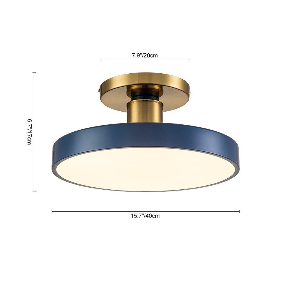 LED-Deckenleuchte Rund Blau Messing 40cm 24W Dimmbar 5 Farbtemperaturen Schlafzimmer Küche Wohnzimmer Eingang Küste Semi-Flush-Mount | Restfield