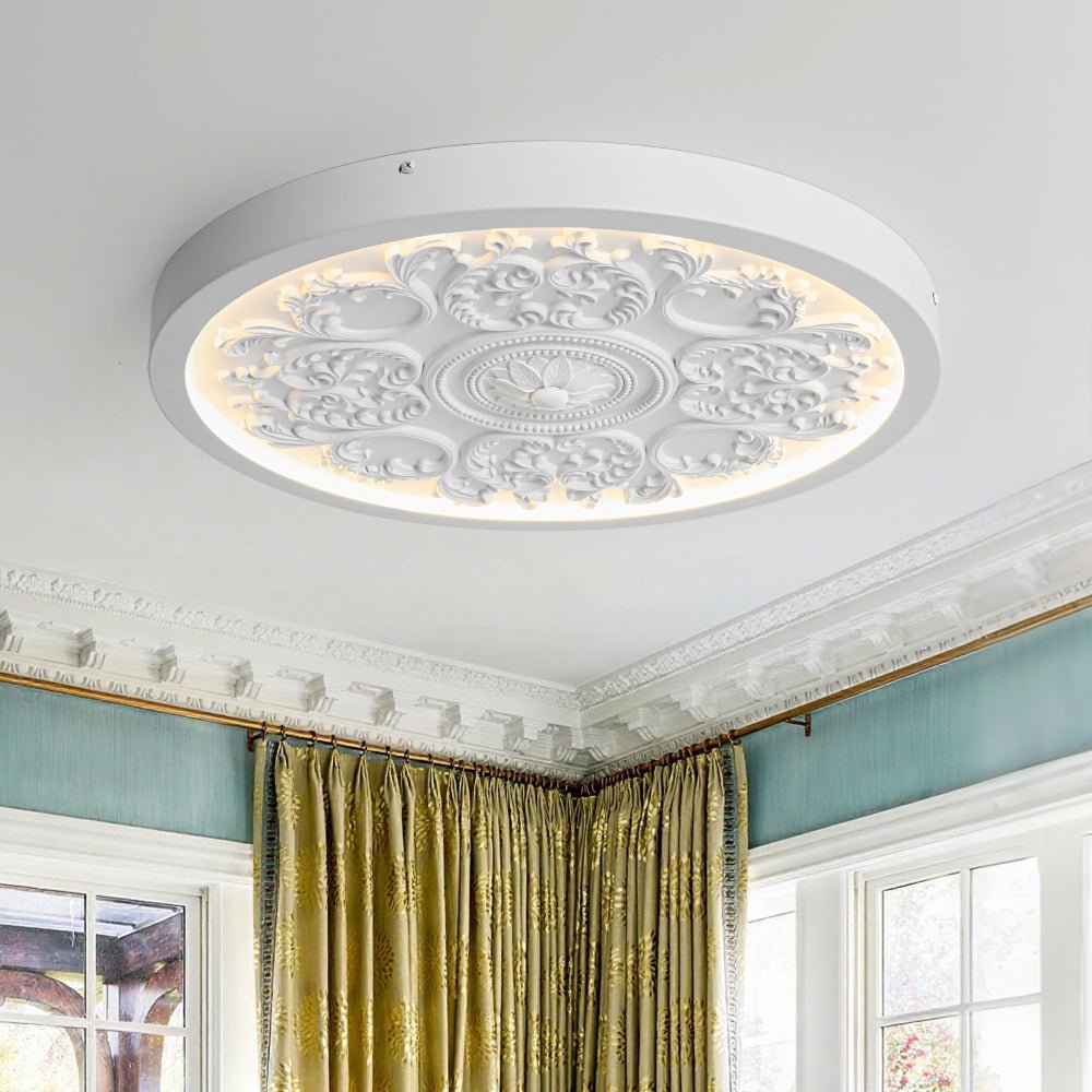 LED-Deckenleuchte Rund Weiß 48,5cm Wohnzimmer Schlafzimmer Dimmbar Klassisch Ornament Medaillon Aufbaustrahler Flur Badezimmer | Restfield