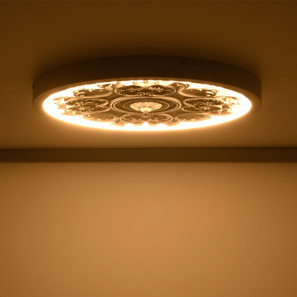 LED-Deckenleuchte Rund Weiß 48,5cm Wohnzimmer Schlafzimmer Dimmbar Klassisch Ornament Medaillon Aufbaustrahler Flur Badezimmer | Restfield