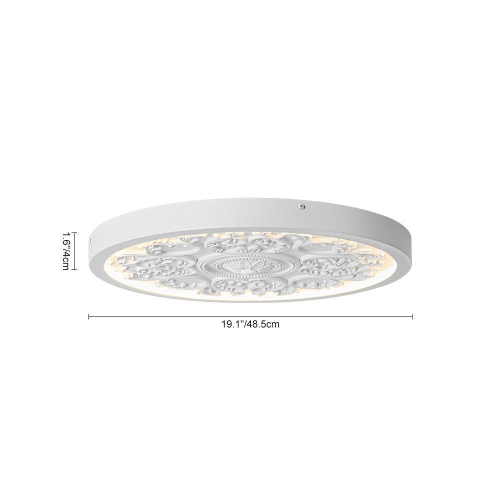 LED-Deckenleuchte Rund Weiß 48,5cm Wohnzimmer Schlafzimmer Dimmbar Klassisch Ornament Medaillon Aufbaustrahler Flur Badezimmer | Restfield