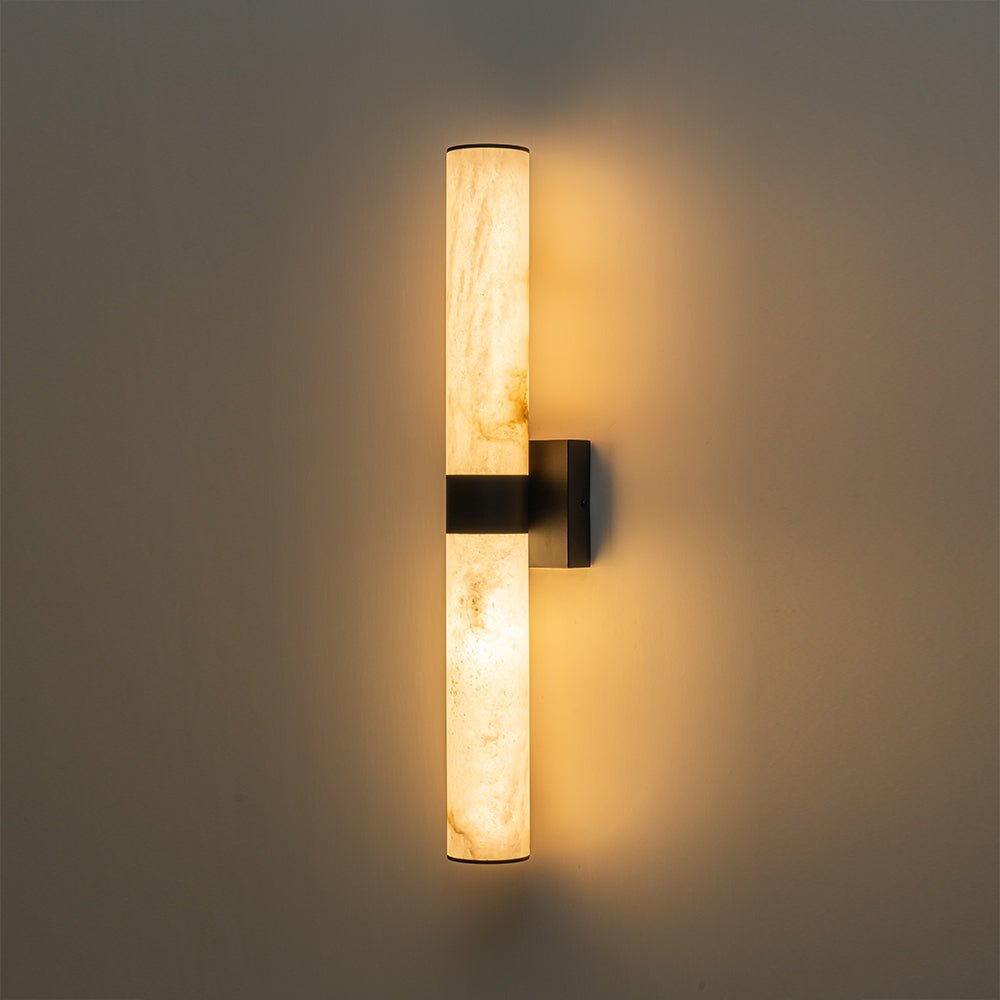 Lineaire LED Wandlamp met Albast – Moderne Badkamerverlichting in Messing of Zwart – 60cm Dimbaar 3000K | Sansoti