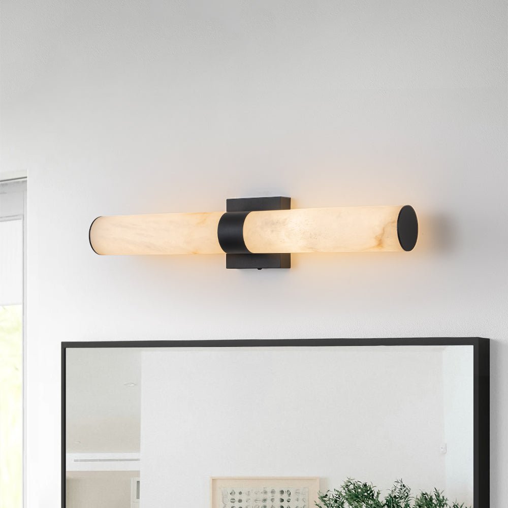 Lineaire LED Wandlamp met Albast – Moderne Badkamerverlichting in Messing of Zwart – 60cm Dimbaar 3000K | Sansoti