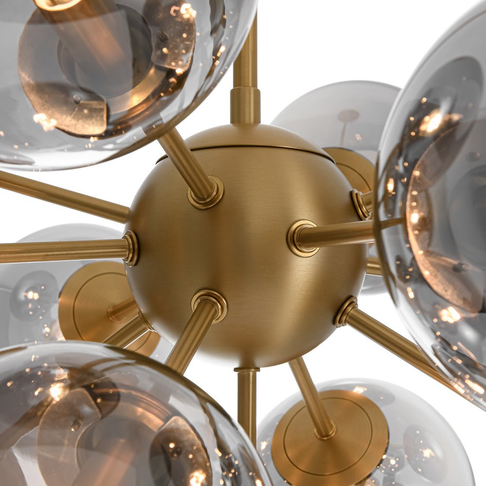Sputnik Hanglamp 13 Lichts Gerookt Glas Messing Nikkel 60cm E12 Woonkamer Eetkamer Slaapkamer Entree Sunburst Chandelier Dimbaar | Sansoti