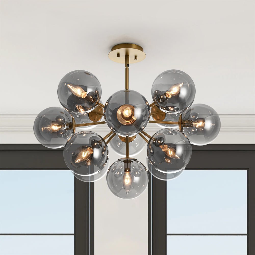 Sputnik Hanglamp 13 Lichts Gerookt Glas Messing Nikkel 60cm E12 Woonkamer Eetkamer Slaapkamer Entree Sunburst Chandelier Dimbaar | Sansoti