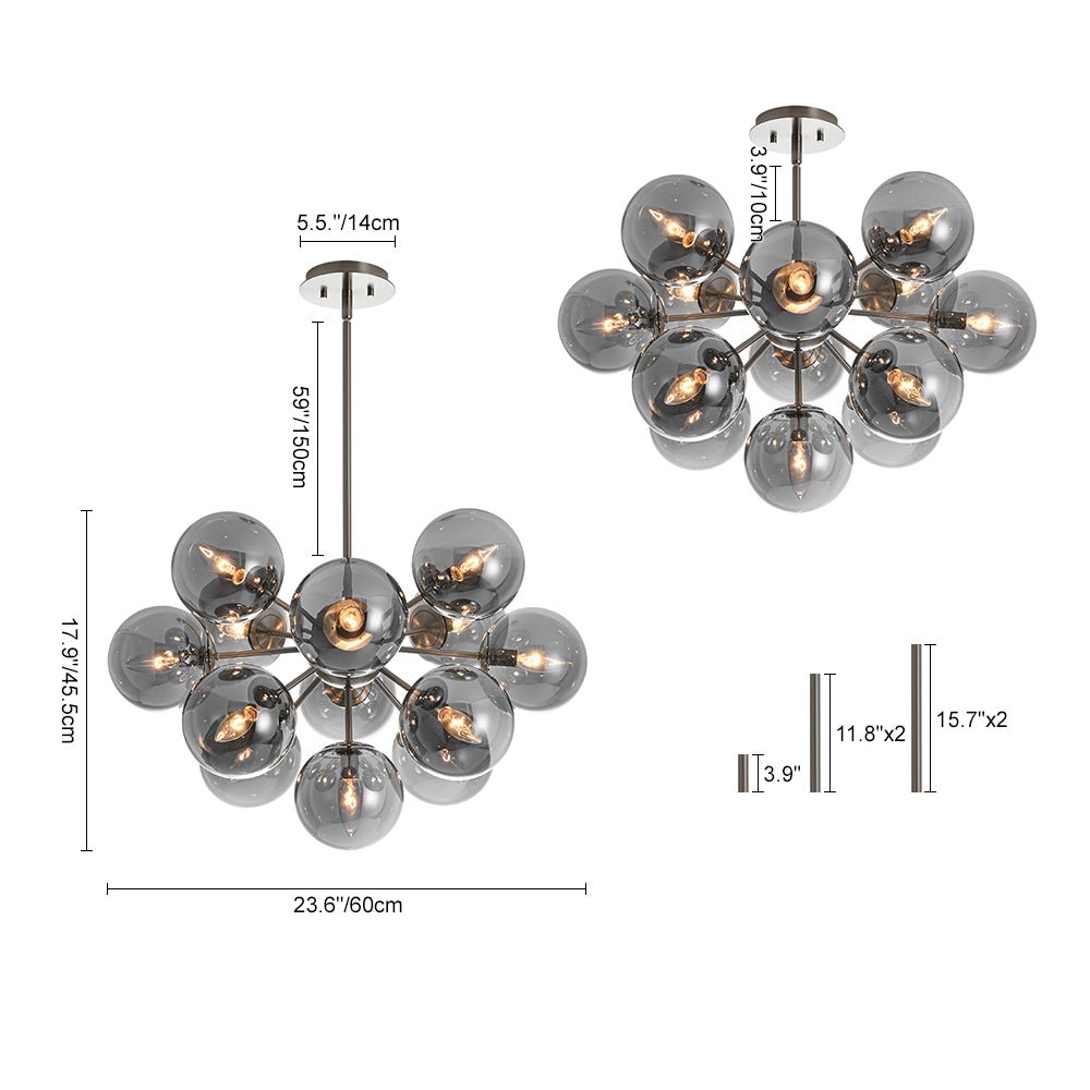 Sputnik Hanglamp 13 Lichts Gerookt Glas Messing Nikkel 60cm E12 Woonkamer Eetkamer Slaapkamer Entree Sunburst Chandelier Dimbaar | Sansoti