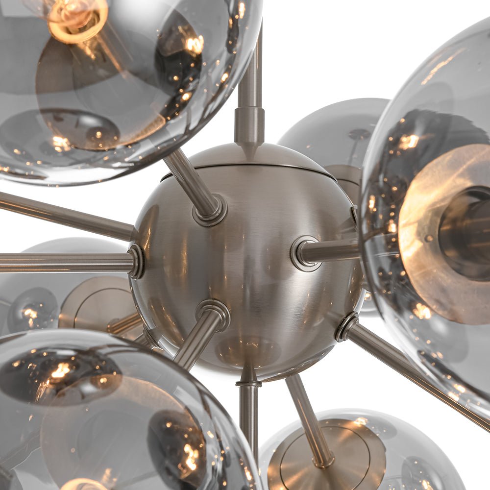 Sputnik Hanglamp 13 Lichts Gerookt Glas Messing Nikkel 60cm E12 Woonkamer Eetkamer Slaapkamer Entree Sunburst Chandelier Dimbaar | Sansoti