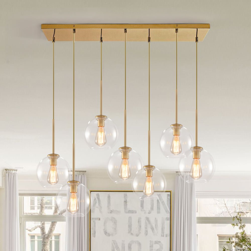 Glaskugeln Hängelampe Kücheninsel 7-flammig Messing Schwarz 90cm Cluster Esszimmer Wohnzimmer Rechteckig Verstellbar E26 Mid-Century | Restfield