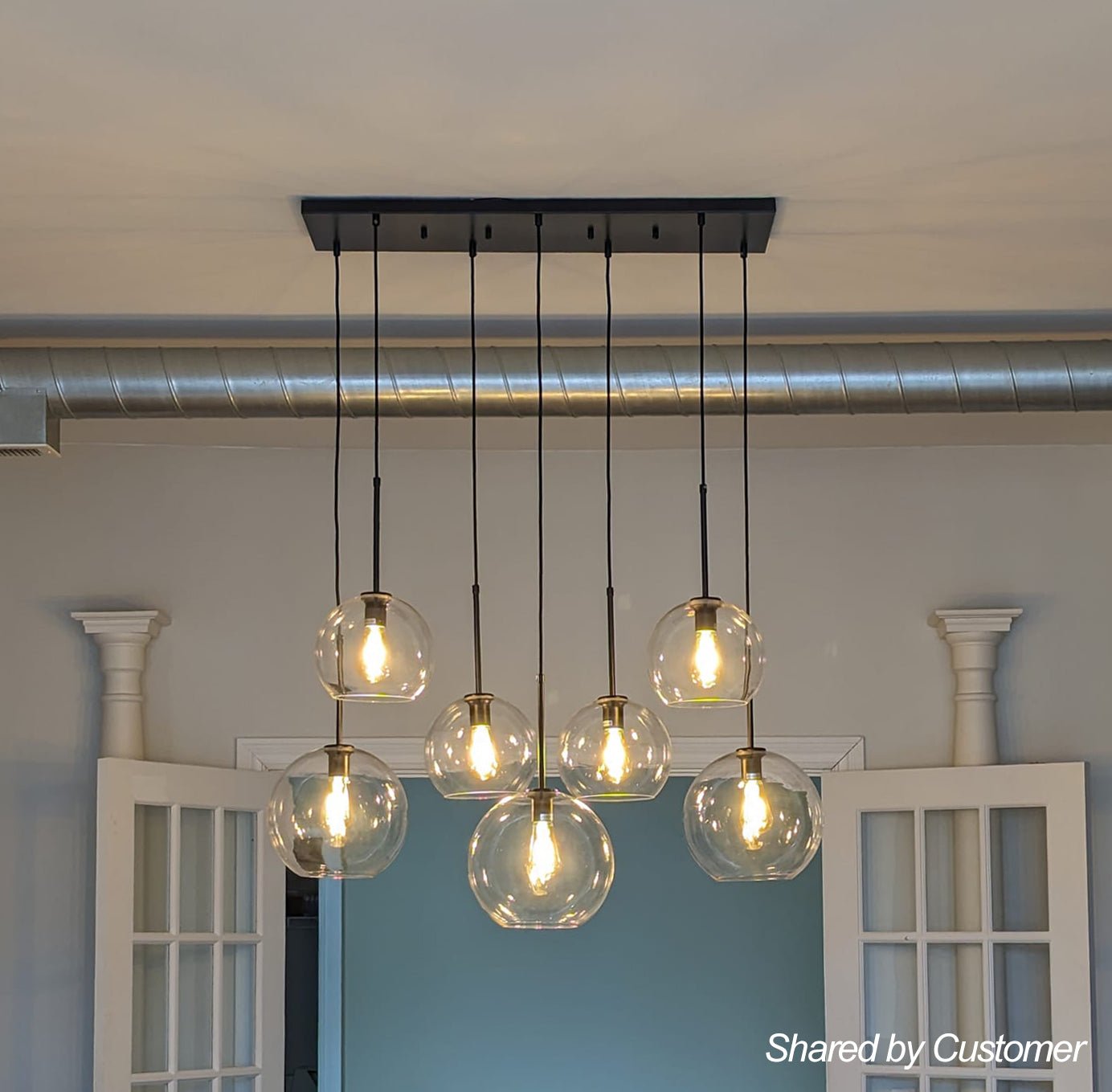 Glaskugeln Hängelampe Kücheninsel 7-flammig Messing Schwarz 90cm Cluster Esszimmer Wohnzimmer Rechteckig Verstellbar E26 Mid-Century | Restfield