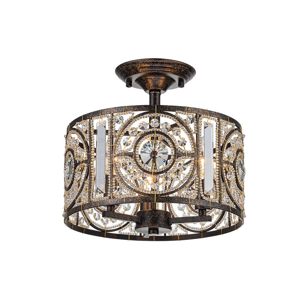 Kristallen Plafondlamp Zwart Goud 30cm 3 Lichts Vintage Drum E12 Woonkamer Eetkamer Slaapkamer Entree Badkamer Marokkaans Luxe | Sansoti