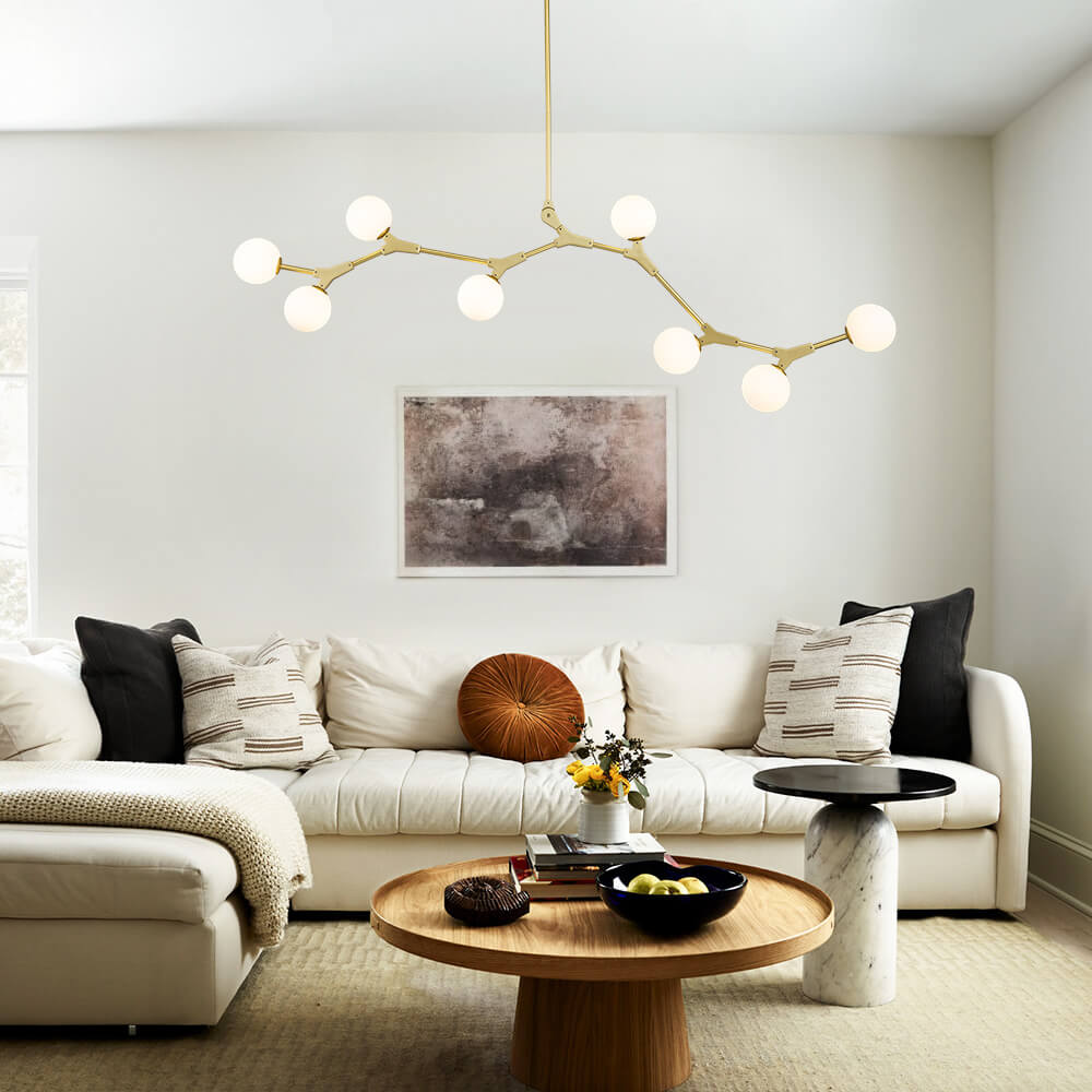 Lineaire Kroonluchter met Glazen Bellen 140cm Messing Zwart 8-Lichts G9 Verstelbaar Modern Design Eetkamerlamp | Sansoti