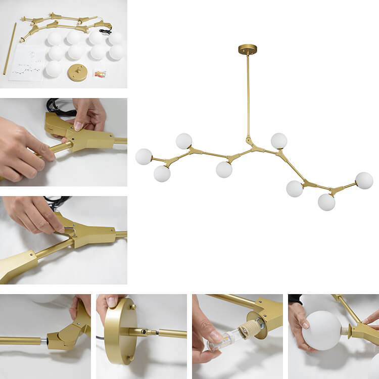 Lineaire Kroonluchter met Glazen Bellen 140cm Messing Zwart 8-Lichts G9 Verstelbaar Modern Design Eetkamerlamp | Sansoti