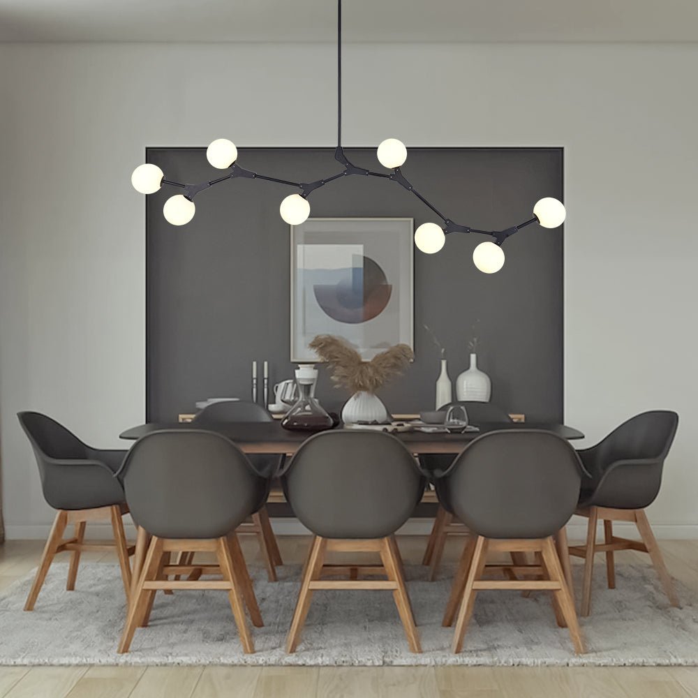 Lineaire Kroonluchter met Glazen Bellen 140cm Messing Zwart 8-Lichts G9 Verstelbaar Modern Design Eetkamerlamp | Sansoti