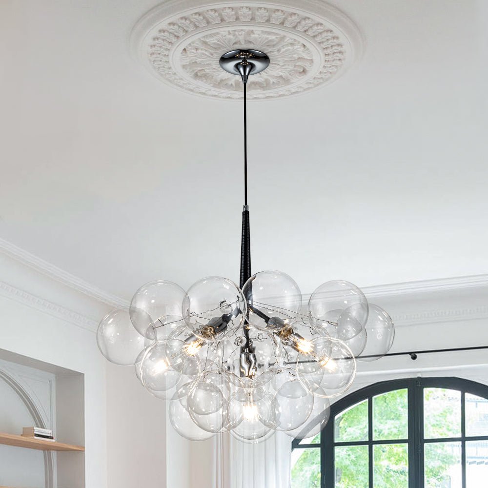Suspension Boules en Verre Cluster Chrome Blanc Noir 63cm 6 Lumières LED G125 Salon Salle à Manger Chambre Entrée Lustre Bulles Réglable | Restfield