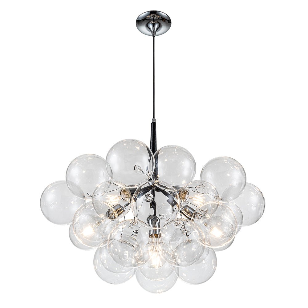 Suspension Boules en Verre Cluster Chrome Blanc Noir 63cm 6 Lumières LED G125 Salon Salle à Manger Chambre Entrée Lustre Bulles Réglable | Restfield