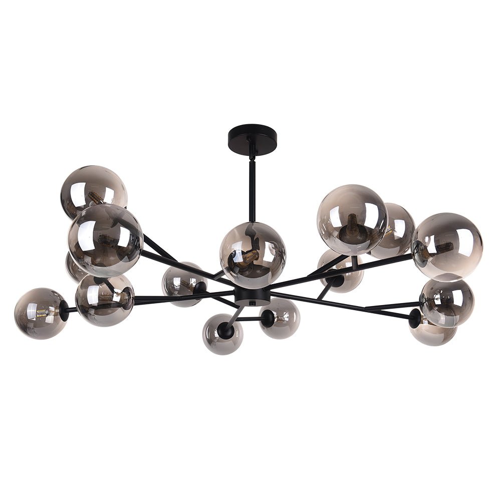 Hanglamp met 15 Glazen Bollen Zwart Messing 112cm Moderne Plafondverlichting voor Eetkamer en Woonkamer | Sansoti