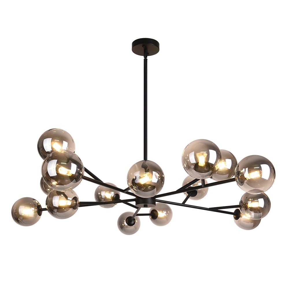 Hanglamp met 15 Glazen Bollen Zwart Messing 112cm Moderne Plafondverlichting voor Eetkamer en Woonkamer | Sansoti