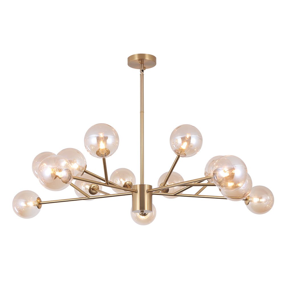 Hanglamp met 15 Glazen Bollen Zwart Messing 112cm Moderne Plafondverlichting voor Eetkamer en Woonkamer | Sansoti