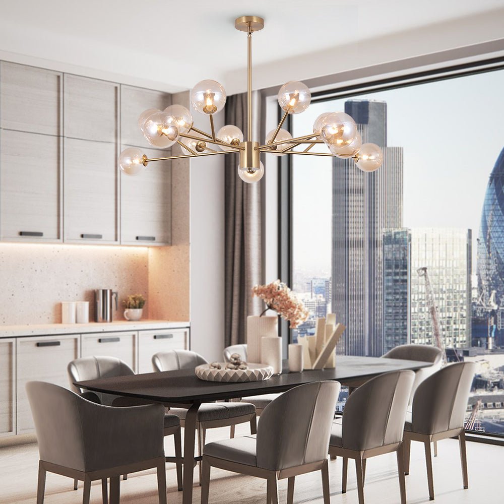 Hanglamp met 15 Glazen Bollen Zwart Messing 112cm Moderne Plafondverlichting voor Eetkamer en Woonkamer | Sansoti