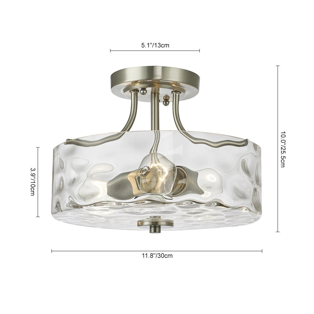 Glas-Deckenleuchte Drum Nickel 30cm 2-flammig Hammerschlagglas Badezimmer Eingang Küche Schlafzimmer Semi-Flush-Mount Flur Wohnzimmer | Restfield