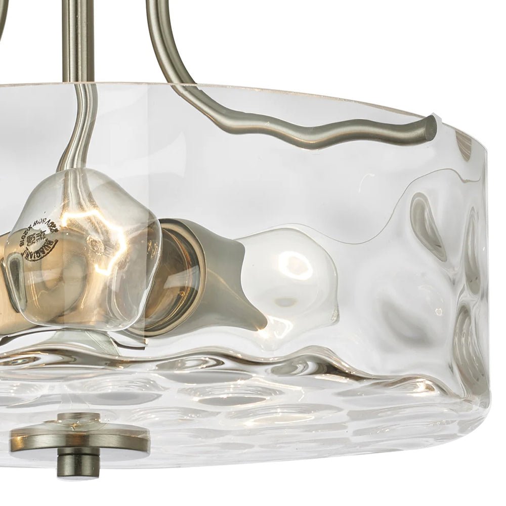 Glas-Deckenleuchte Drum Nickel 30cm 2-flammig Hammerschlagglas Badezimmer Eingang Küche Schlafzimmer Semi-Flush-Mount Flur Wohnzimmer | Restfield