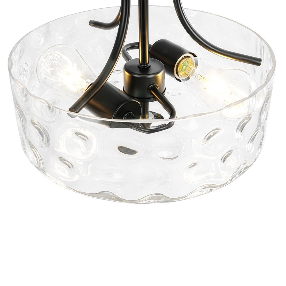 Glas-Deckenleuchte Drum Messing 30cm 2-flammig Hammerschlagglas Wohnzimmer Esszimmer Semi-Flush-Mount Badezimmer Eingang Flur Schlafzimmer | Restfield