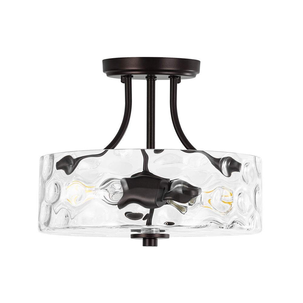 Glas-Deckenleuchte Drum Messing 30cm 2-flammig Hammerschlagglas Wohnzimmer Esszimmer Semi-Flush-Mount Badezimmer Eingang Flur Schlafzimmer | Restfield