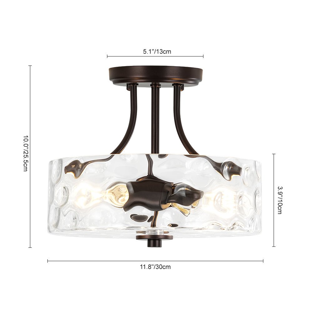 Glas-Deckenleuchte Drum Messing 30cm 2-flammig Hammerschlagglas Wohnzimmer Esszimmer Semi-Flush-Mount Badezimmer Eingang Flur Schlafzimmer | Restfield