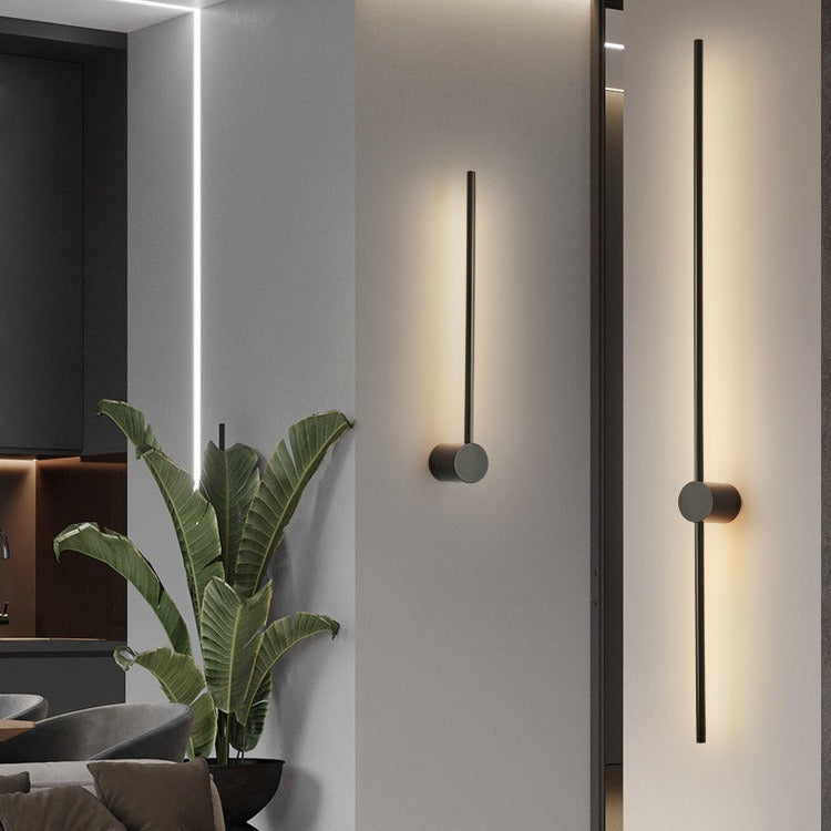 Applique murale LED minimaliste au design linéaire, noire et dorée, 60-120cm, pour intérieur moderne, salle à manger, bar et salon | Sansoti
