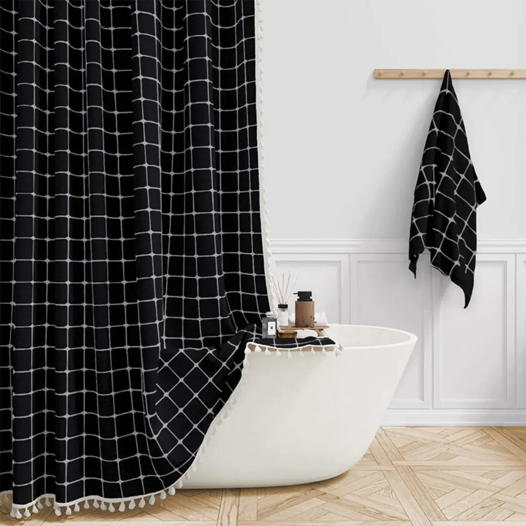 Linnen Douchegordijn met Kwastjes Waterdicht Jacquard Boho Stijl Badkamerdecoratie Modern Bohemian Design | Sansoti