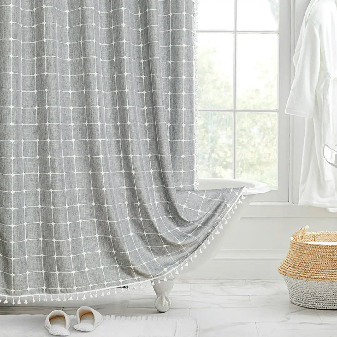 Linnen Douchegordijn met Kwastjes Waterdicht Jacquard Boho Stijl Badkamerdecoratie Modern Bohemian Design | Sansoti
