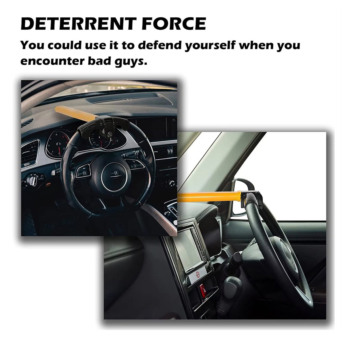 Universal Steering Wheel Lock with T-Bar | Heavy-Duty Iron Construction | Yellow Warning Signal | Theft Protection | Sansoti