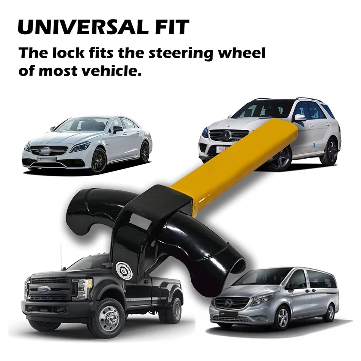 Universal Steering Wheel Lock with T-Bar | Heavy-Duty Iron Construction | Yellow Warning Signal | Theft Protection | Sansoti