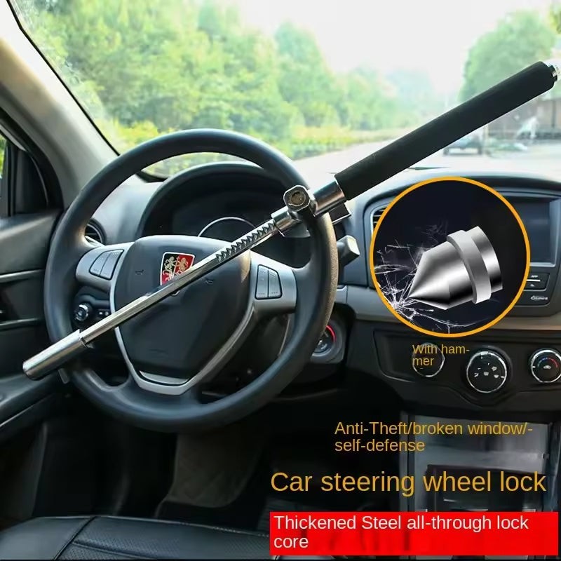 Antivol de volant avec fonction marteau d’urgence – antivol télescopique pour voiture, sécurité et protection contre le vol | Sansoti