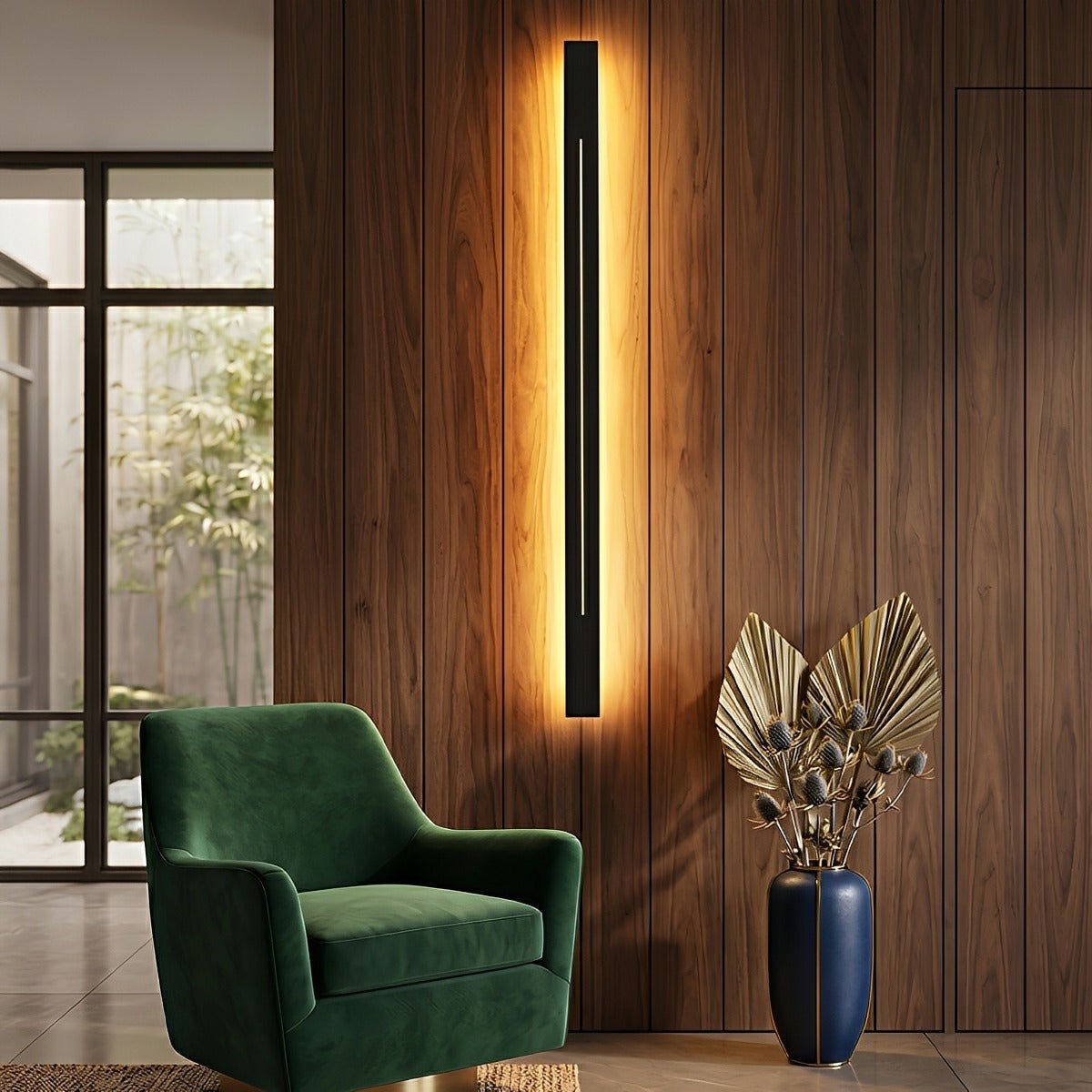 Applique murale élégante à bande LED en fer et acrylique, dimmable, 60-120 cm, pour miroir, salon ou salle de bains, noir et doré, moderne et chaleureuse | Sansoti